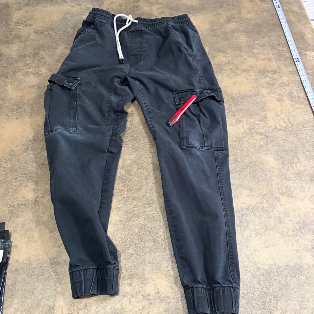 WeSC Cargo Jogger Pants Mens M Black Drawstring Elastic Waist Streetwear 1614